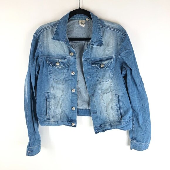 True Style Womens Denim Jacket Retro Trucker Medium Wash Fading M - Picture 1 of 4